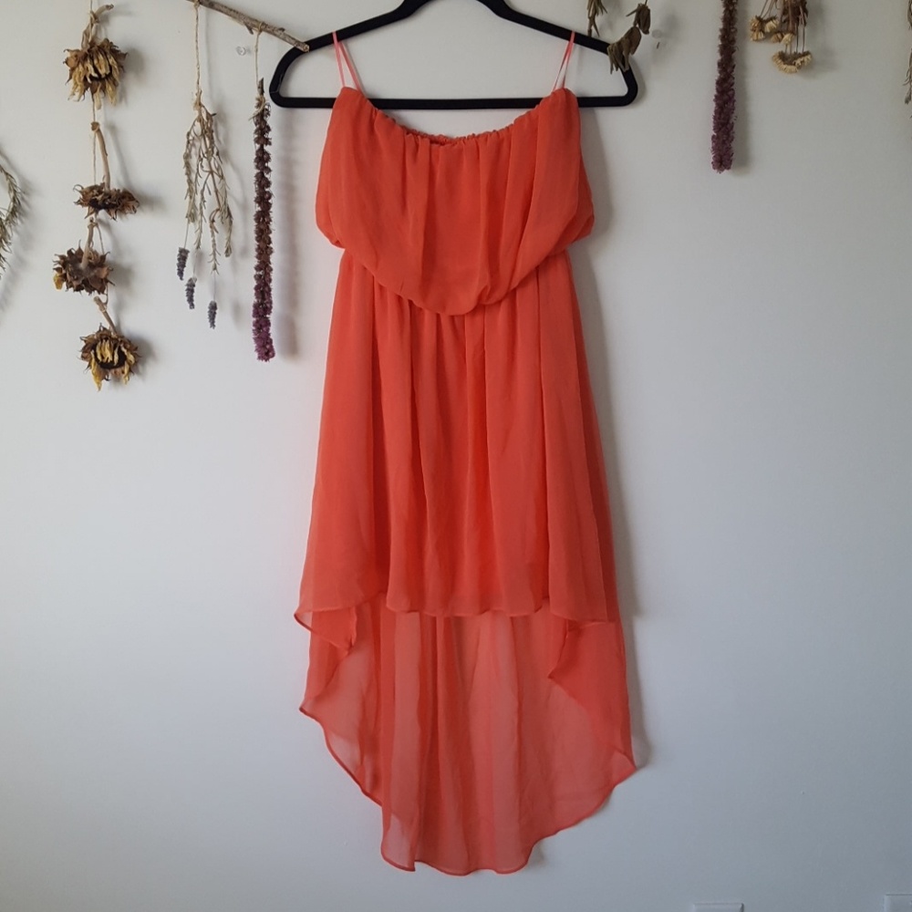 Strapless coral high-low dress